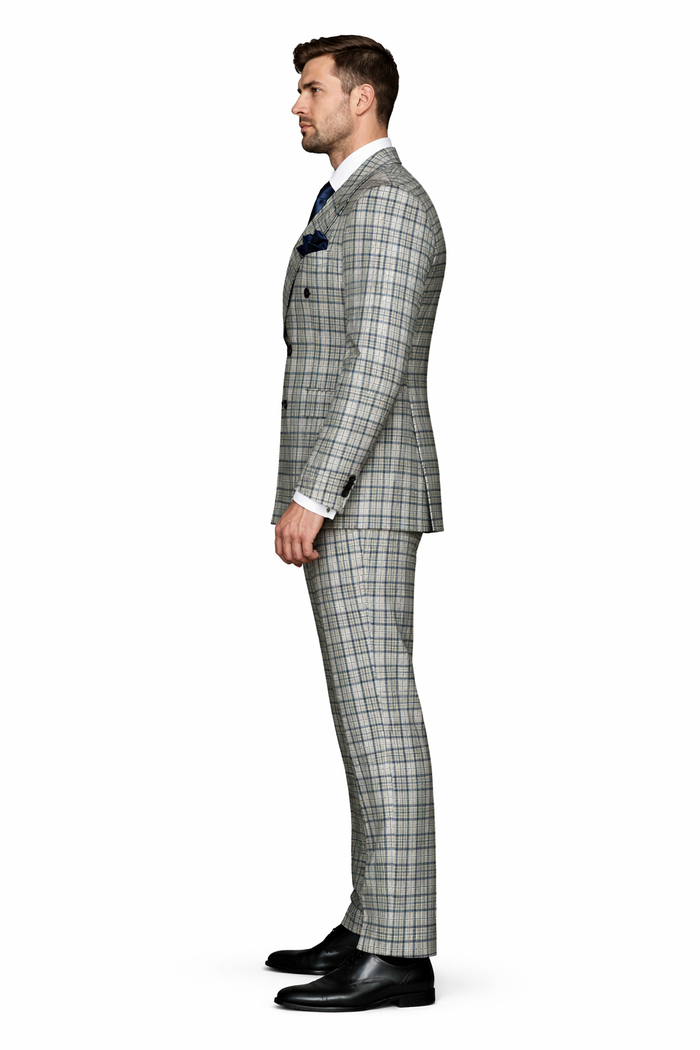 Rossiman Regency Cream & Navy Plaid Double Breasted Suit