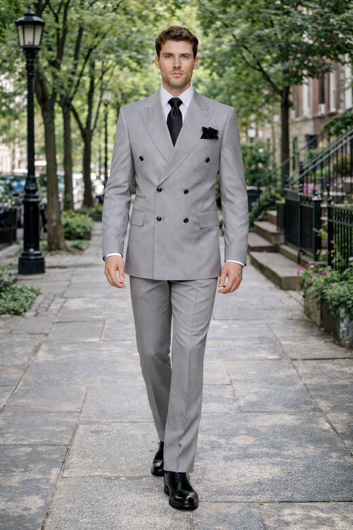 Dove Grey Regent Double-Breasted Power Suit by Rossiman