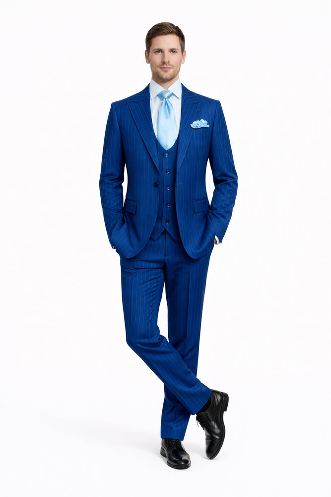 Royal Ascend Blue Pinstripe 3-Piece TailorCraft Suit by Rossiman