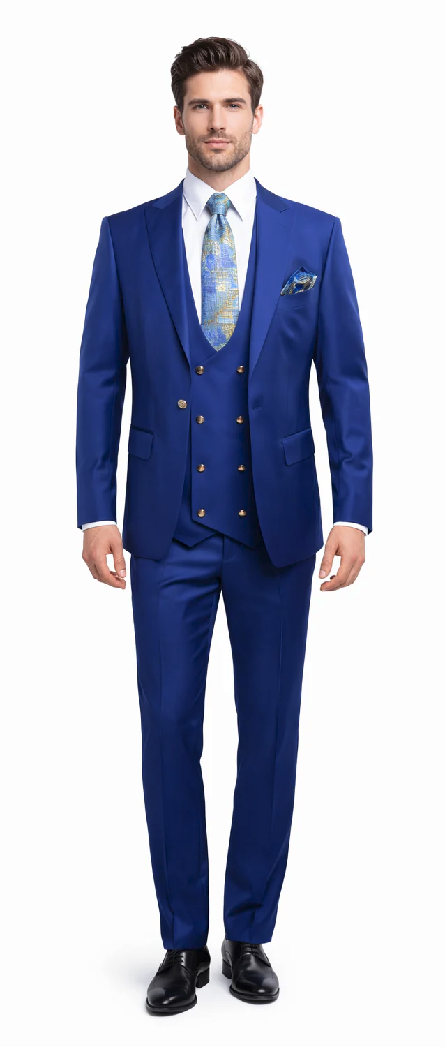 Rossiman Royal Blue Men's Suit Double Breasted Slim Fit