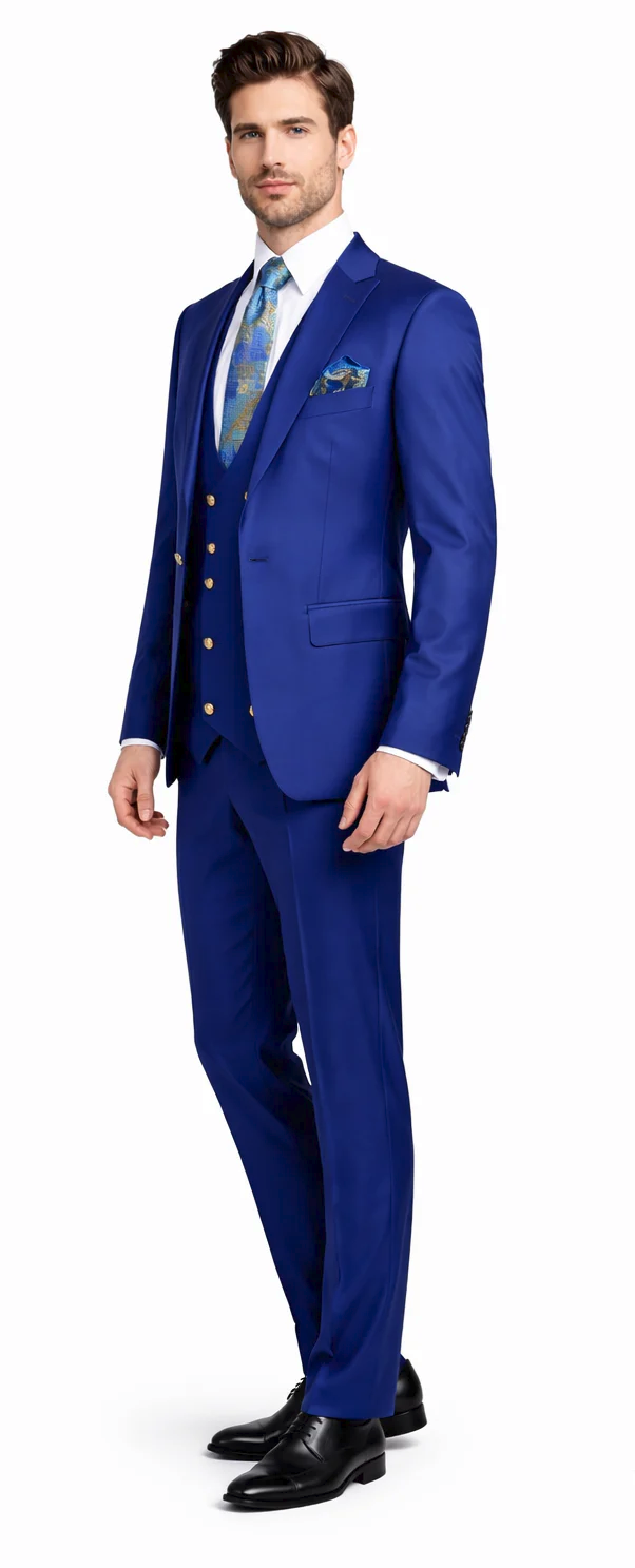 Rossiman Royal Blue Men's Suit Double Breasted Slim Fit
