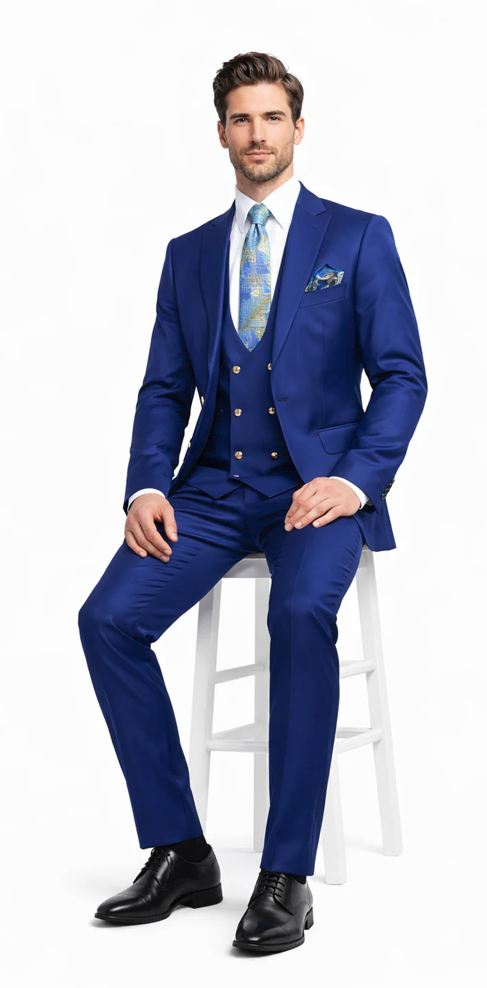 Rossiman Royal Blue Men's Suit Double Breasted Slim Fit