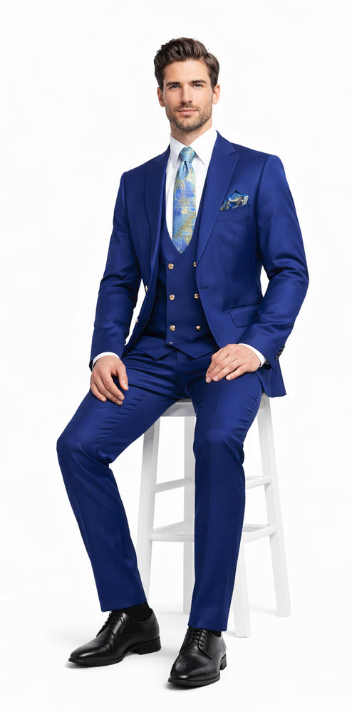 Rossiman Royal Blue Men's Suit Double Breasted Slim Fit