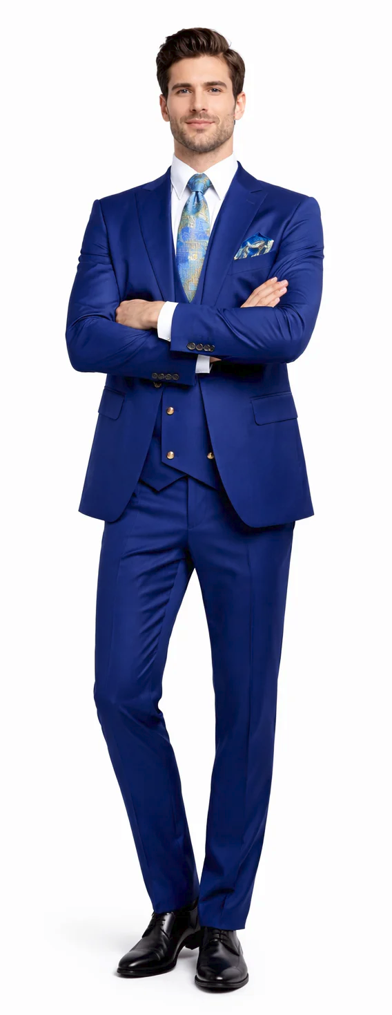 Rossiman Royal Blue Men's Suit Double Breasted Slim Fit