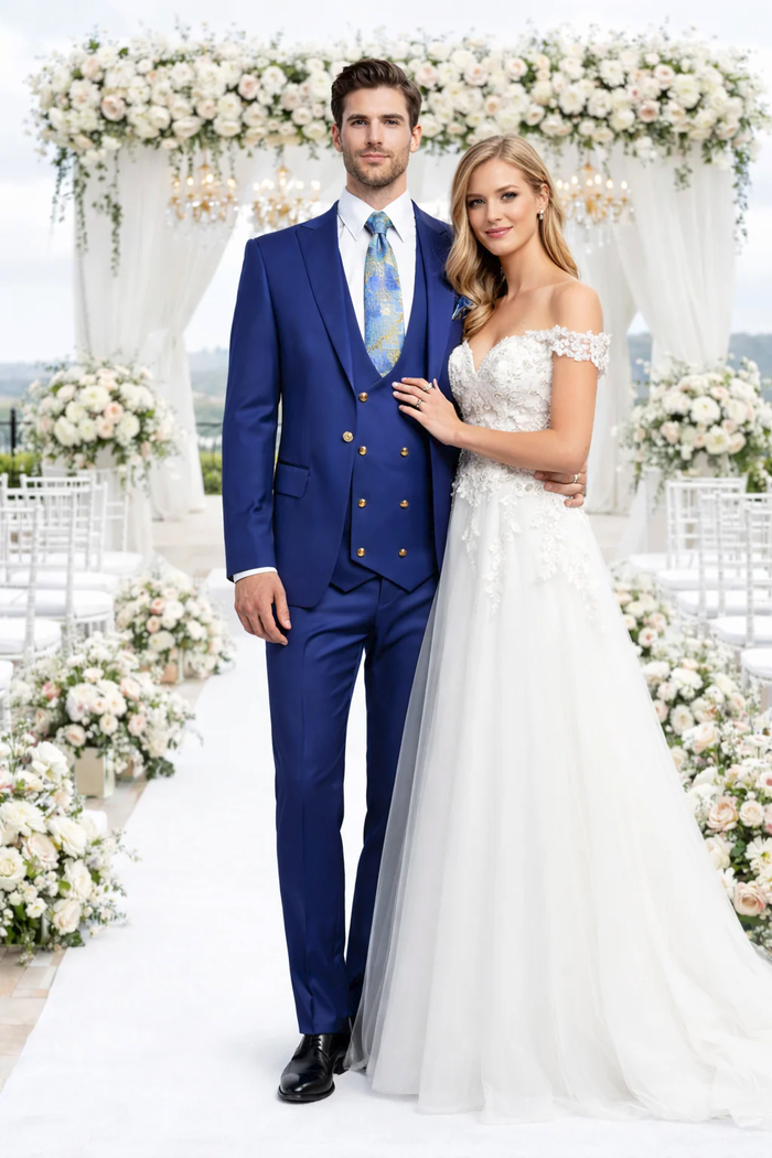 Rossiman Royal Blue Men's Suit Double Breasted Slim Fit