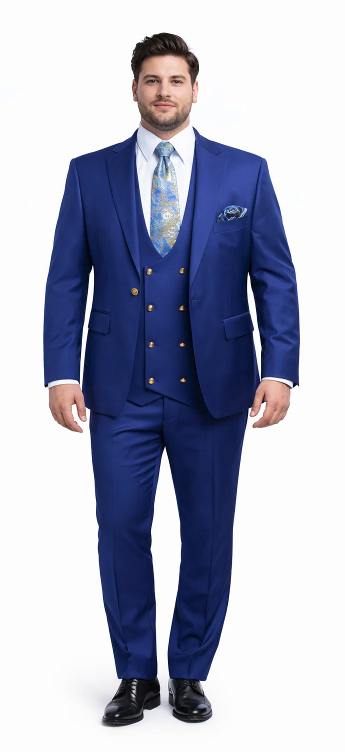 Rossiman Royal Blue Men's Suit Double Breasted Slim Fit