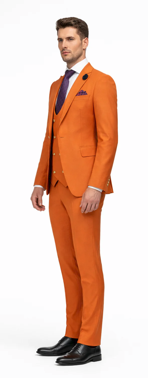 Rossiman Rust Men's Slim Fit Suit Double Breast Vest Flat Front Pants