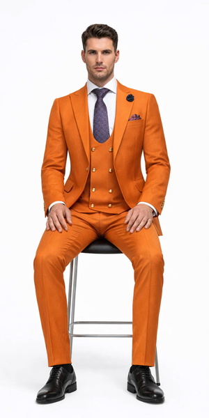 Rossiman Rust Men's Slim Fit Suit Double Breast Vest Flat Front Pants