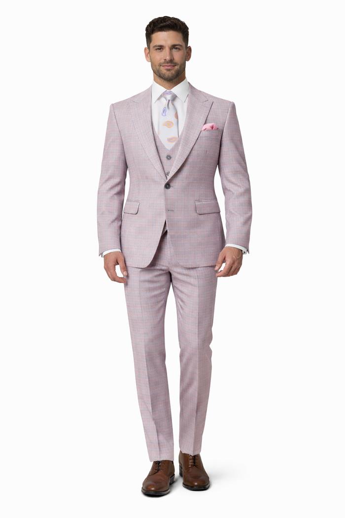 Rossiman Sharkskin Gray Plaid Suit - Double-Breasted Windowpane Suit for Men – Italian Tailored Elegance