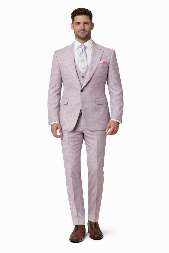 Rossiman Sharkskin Gray Plaid Suit - Double-Breasted Windowpane Suit for Men – Italian Tailored Elegance