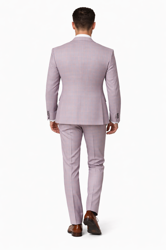 Rossiman Sharkskin Gray Plaid Suit – Double-Breasted Windowpane Suit for Men
