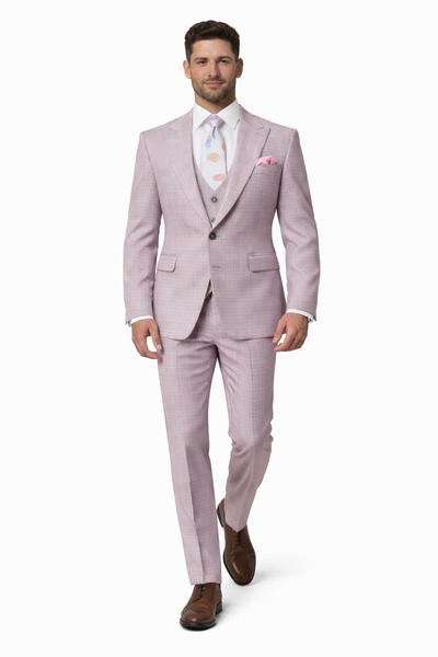 Rossiman Sharkskin Gray Plaid Suit - Double-Breasted Windowpane Suit for Men – Italian Tailored Elegance