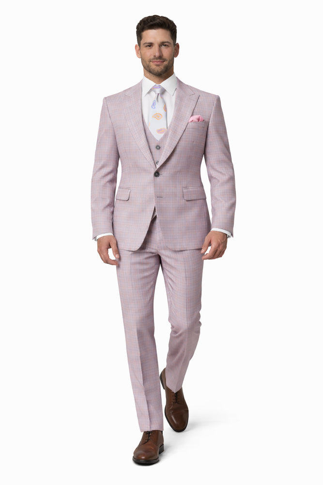 Rossiman Sharkskin Gray Plaid Suit - Double-Breasted Windowpane Suit for Men – Italian Tailored Elegance