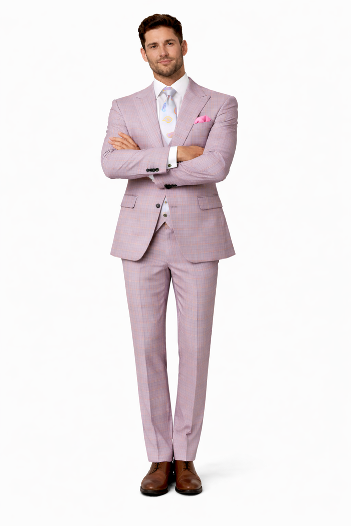 Rossiman Sharkskin Gray Plaid Suit - Double-Breasted Windowpane Suit for Men – Italian Tailored Elegance