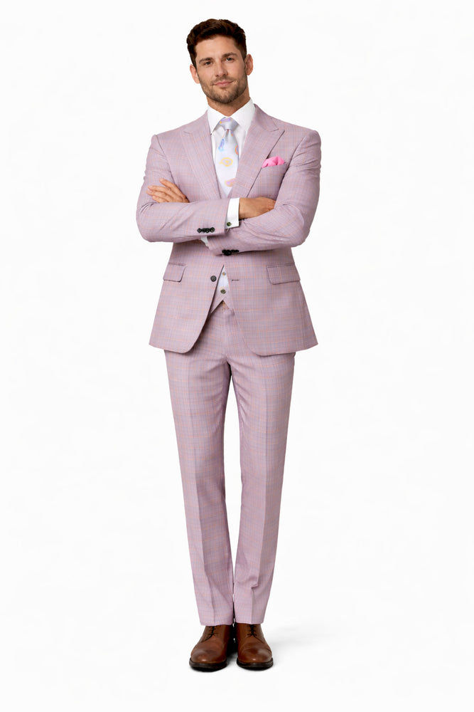 Rossiman Sharkskin Gray Plaid Suit - Double-Breasted Windowpane Suit for Men – Italian Tailored Elegance
