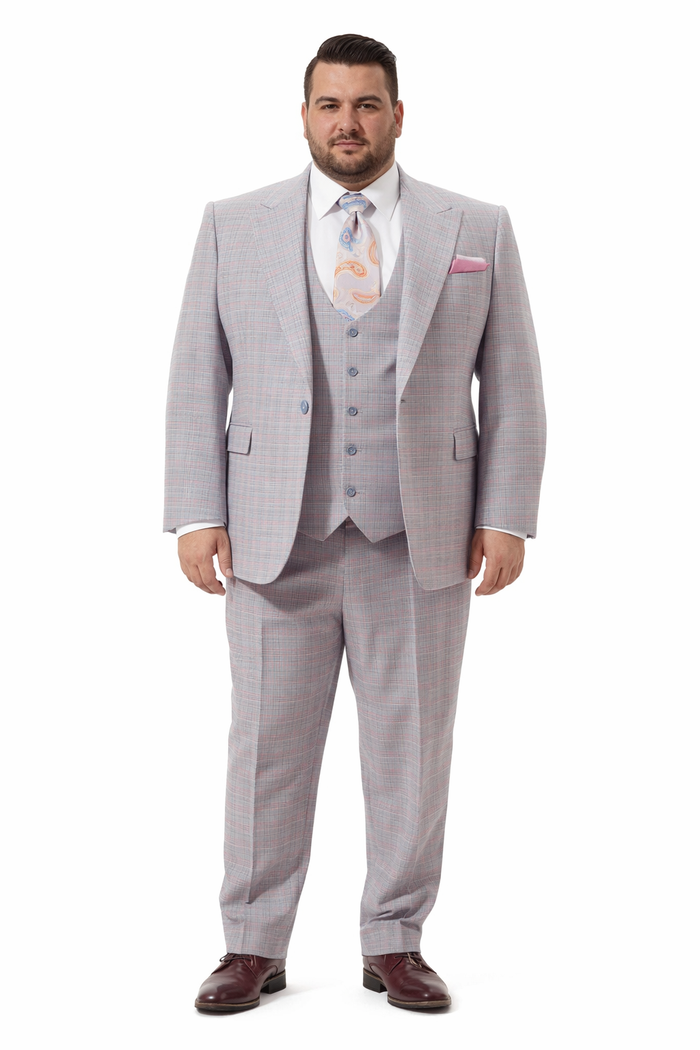 Rossiman Sharkskin Gray Plaid Suit - Double-Breasted Windowpane Suit for Men – Italian Tailored Elegance