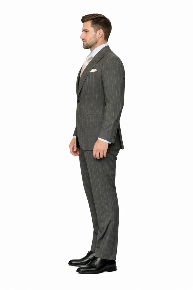 Slate Meridian Grey Pinstripe 3-Piece Signature Suit by Rossiman