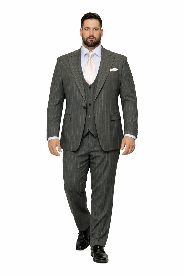 Slate Meridian Grey Pinstripe 3-Piece Signature Suit by Rossiman