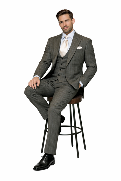 Slate Meridian Grey Pinstripe 3-Piece Signature Suit by Rossiman
