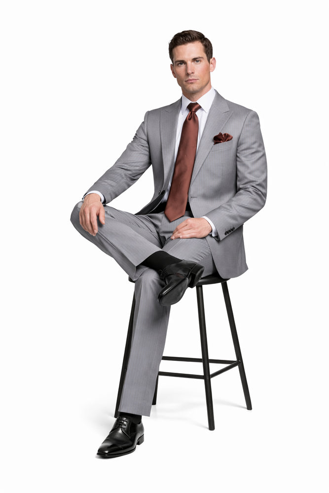 Soft Meridian Grey Pinstripe 3-Piece Classic Luxe Suit by Rossiman