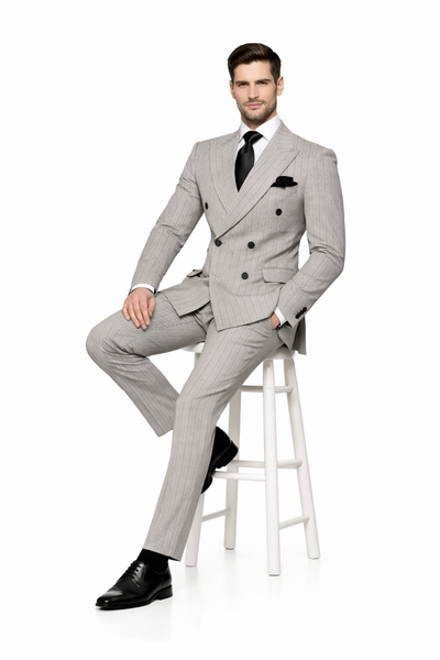 Rossiman Sovereign Light Grey Pinstripe Double Breasted Suit