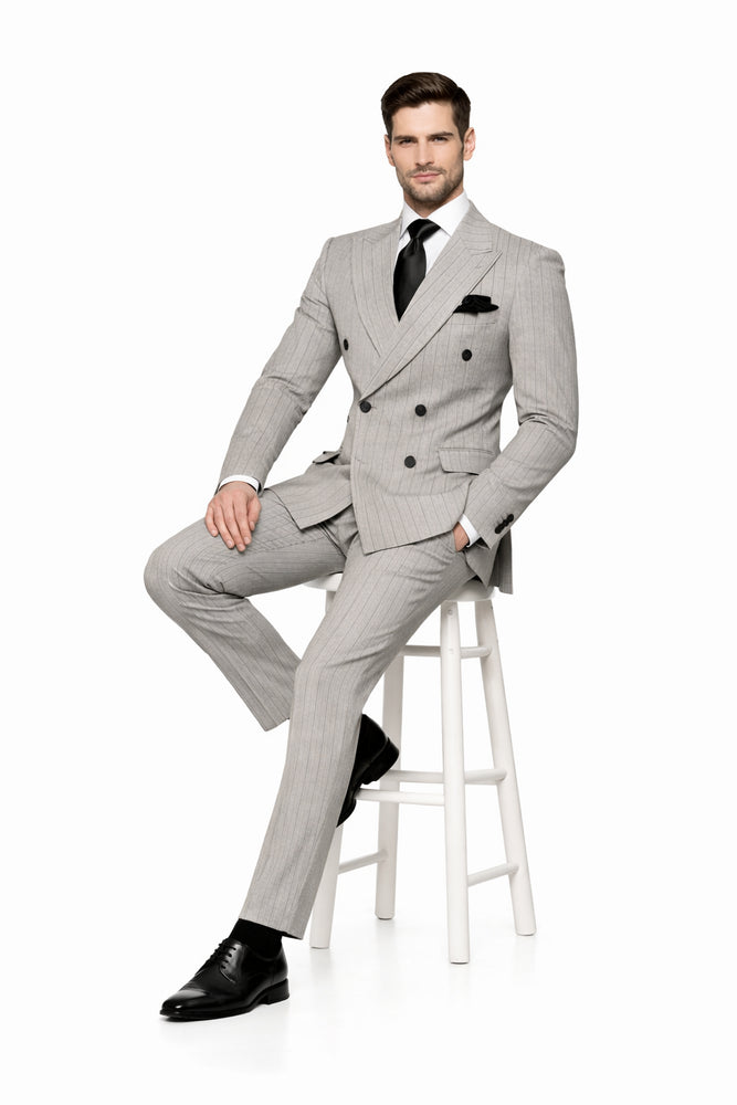 Rossiman Sovereign Light Grey Pinstripe Double Breasted Suit