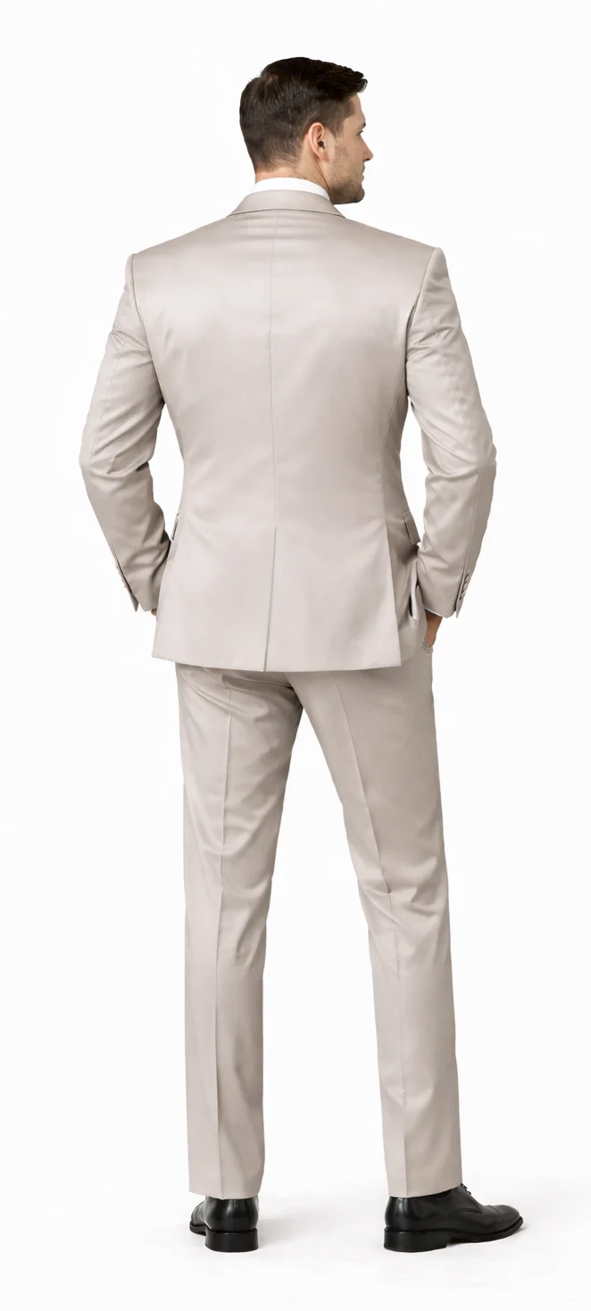 Rossiman Men’s Gray Shiny Sateen Suit | Sleek & Modern Formalwear – Italian Tailored Double-Breasted Luxury Suit