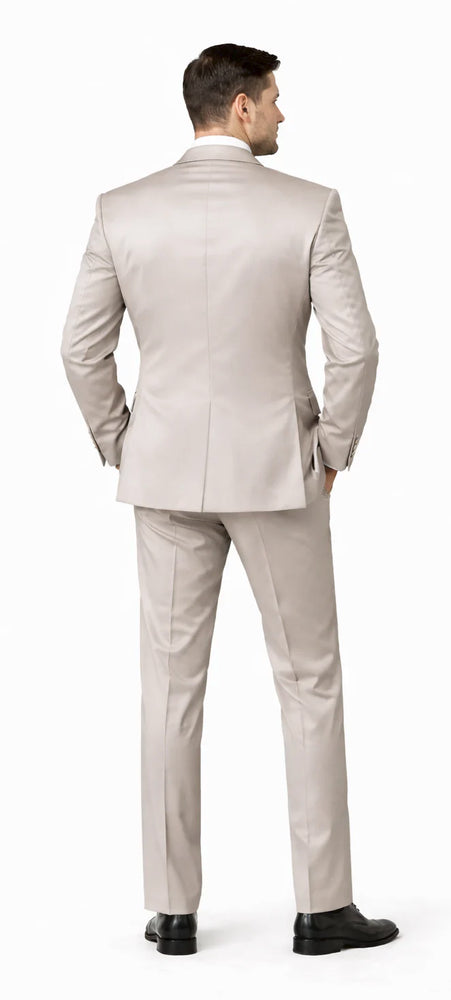 Rossiman Men’s Gray Shiny Sateen Suit | Sleek & Modern Formalwear – Italian Tailored Double-Breasted Luxury Suit