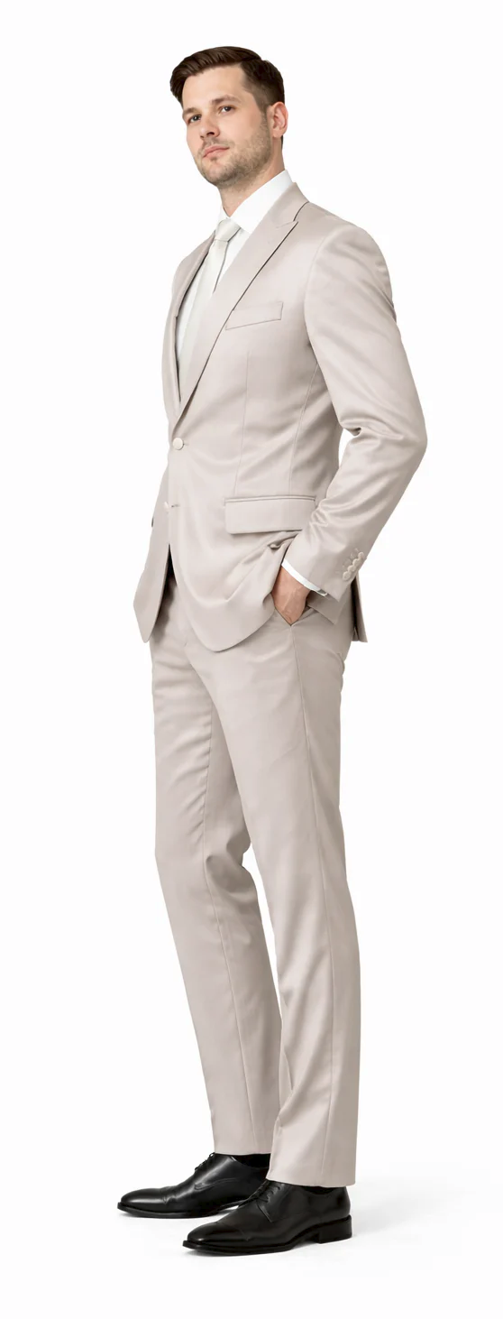 Rossiman Men’s Gray Shiny Sateen Suit | Sleek & Modern Formalwear – Italian Tailored Double-Breasted Luxury Suit