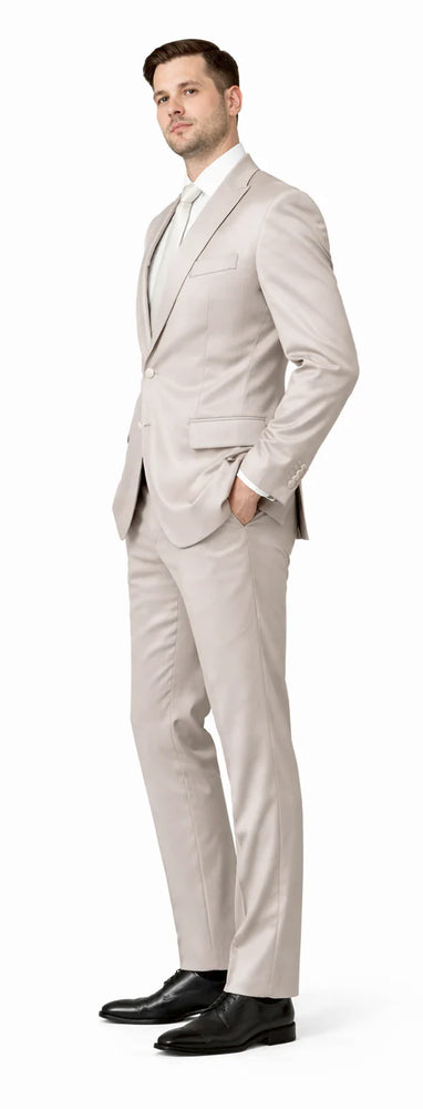 Rossiman Men’s Gray Shiny Sateen Suit | Sleek & Modern Formalwear – Italian Tailored Double-Breasted Luxury Suit