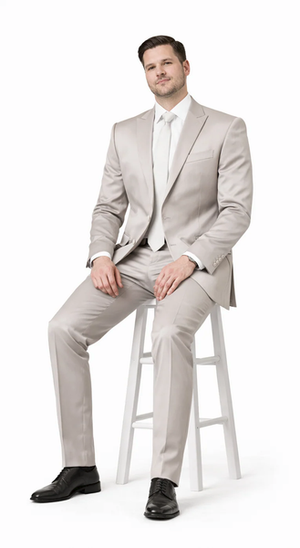 Rossiman Men’s Gray Shiny Sateen Suit | Sleek & Modern Formalwear – Italian Tailored Double-Breasted Luxury Suit