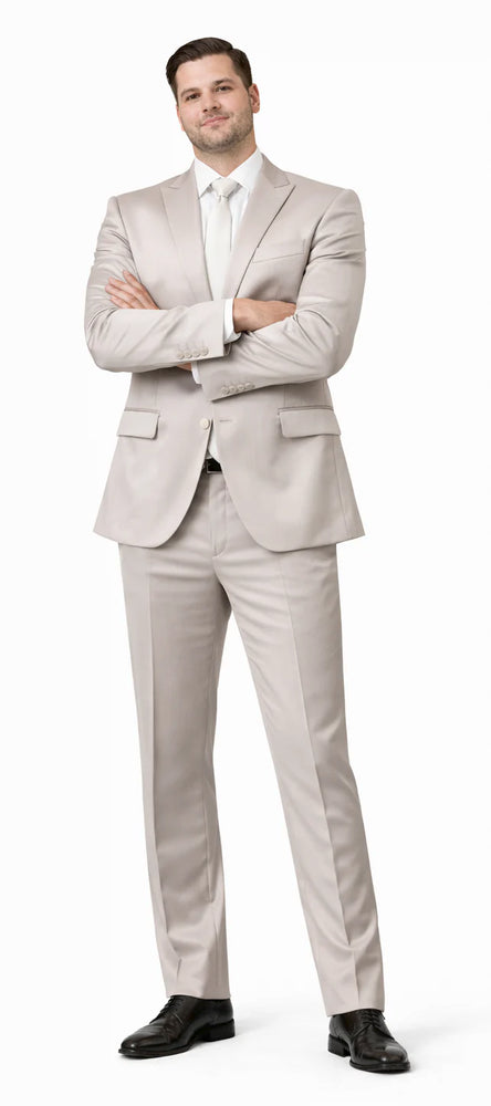Rossiman Men’s Gray Shiny Sateen Suit | Sleek & Modern Formalwear – Italian Tailored Double-Breasted Luxury Suit