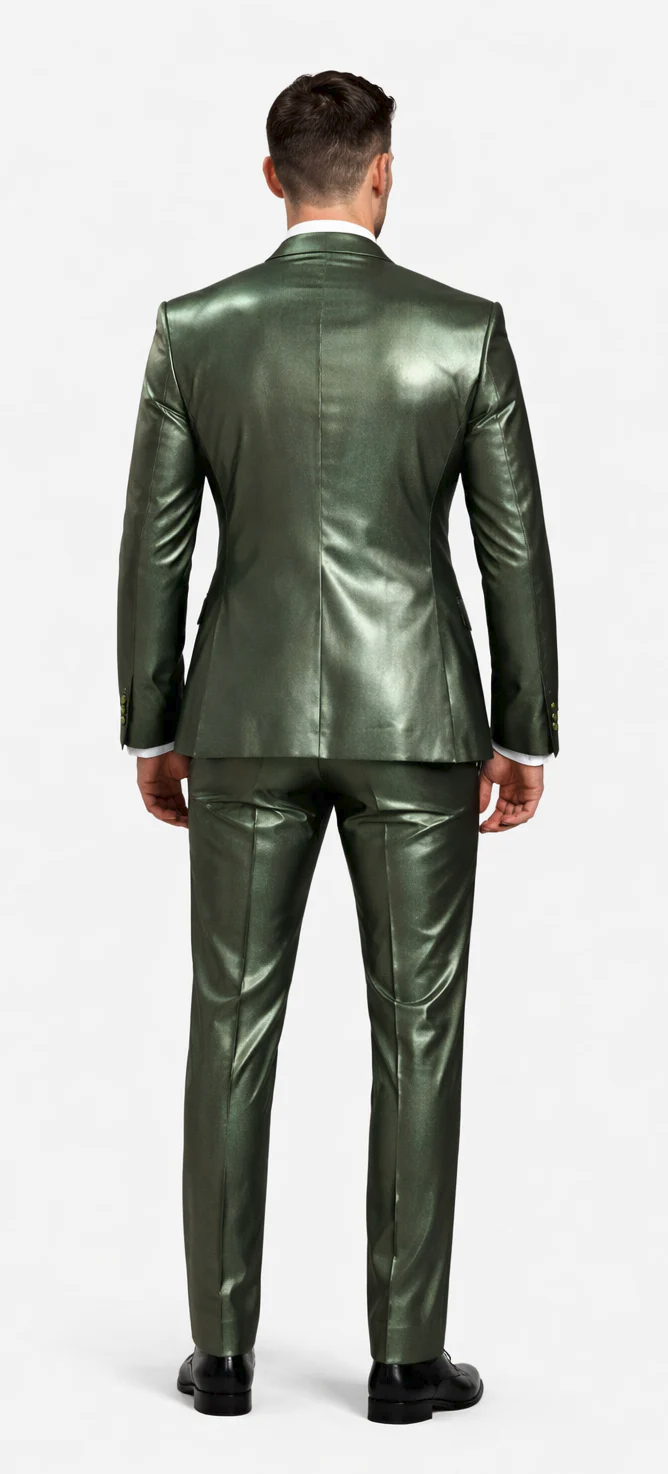 Rossiman Men’s Green Sateen Suit | Glossy Finish with Modern Flair – Italian Tailored Double-Breasted Luxury Suit