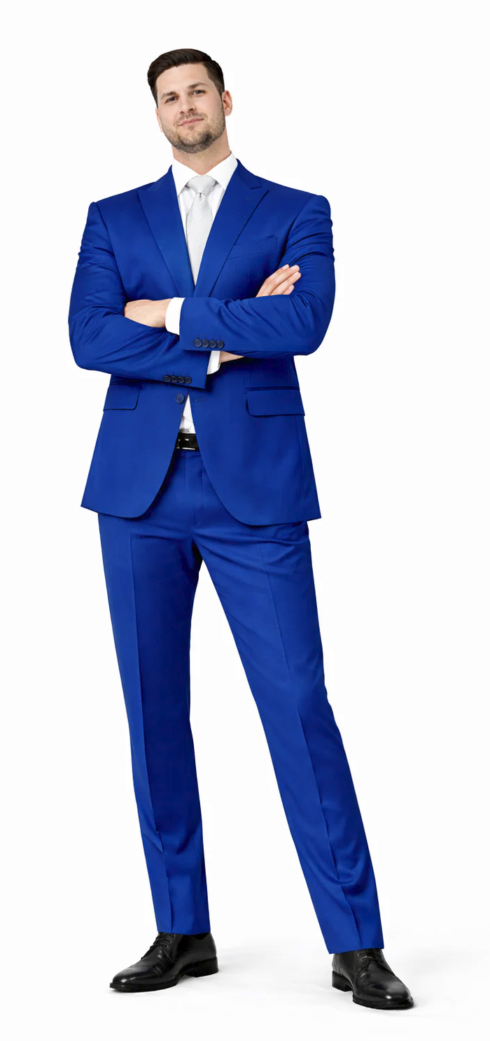Rossiman Men’s Royal Blue Glossy Sateen Suit | Bold & Refined Look – Italian Luxury Double-Breasted Suit for Men