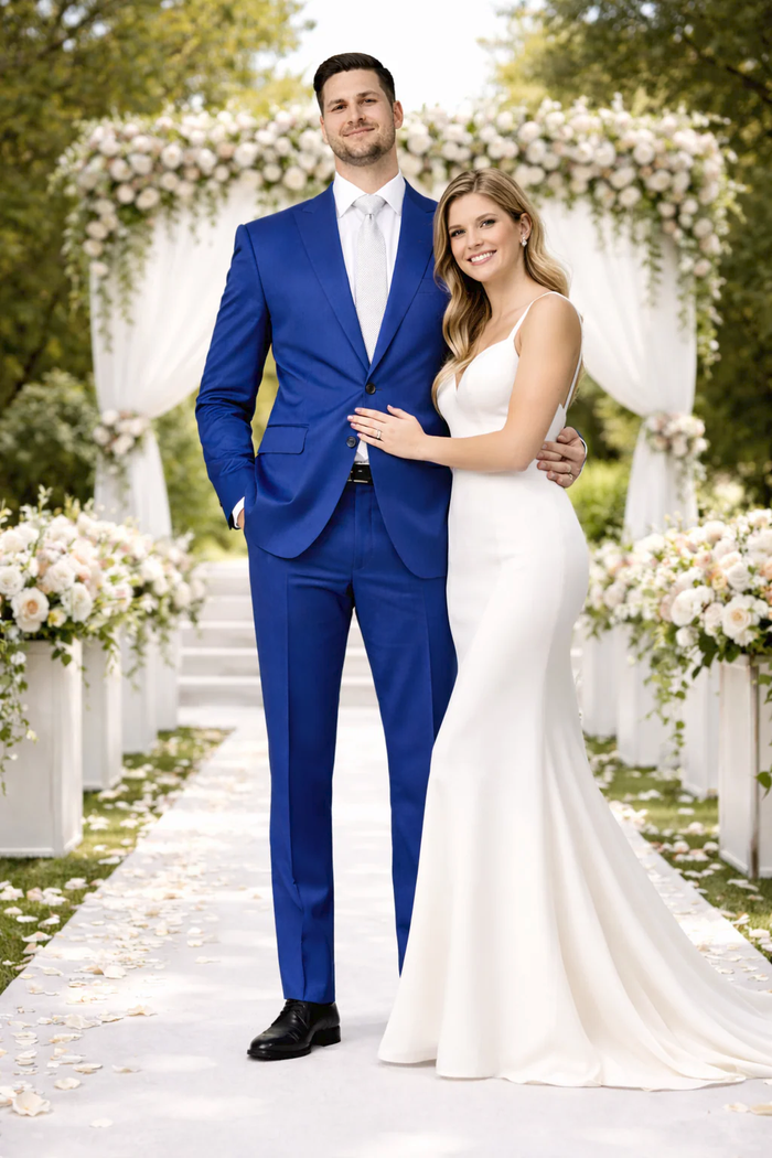 Rossiman Men’s Royal Blue Glossy Sateen Suit | Bold & Refined Look – Italian Luxury Double-Breasted Suit for Men