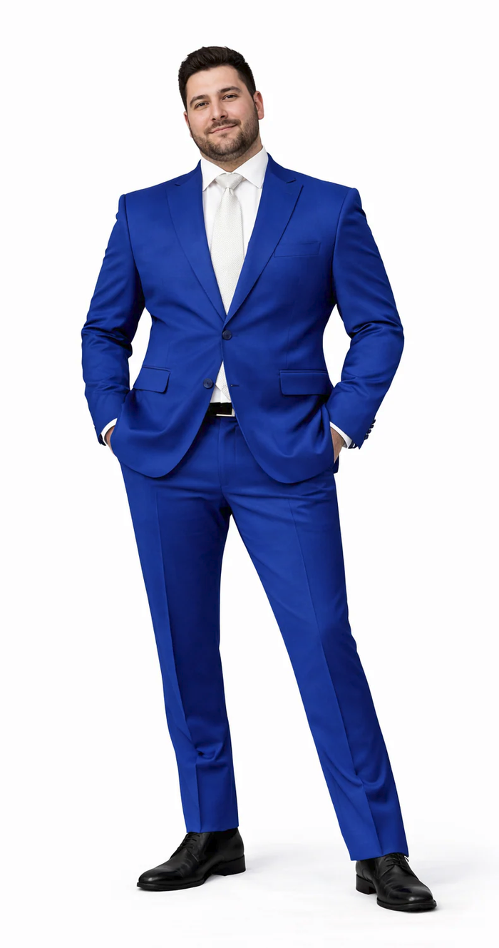 Rossiman Men’s Royal Blue Glossy Sateen Suit | Bold & Refined Look – Italian Luxury Double-Breasted Suit for Men