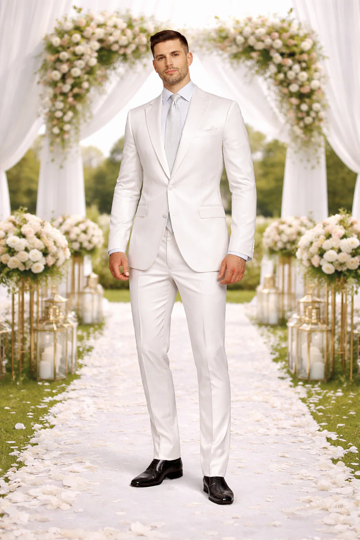 Rossiman Suit - Sateen Suit - White Shiny Suit