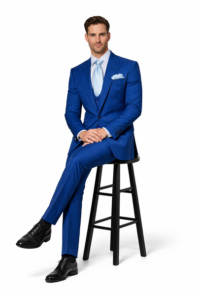 Royal Ascend Blue Pinstripe 3-Piece TailorCraft Suit by Rossiman