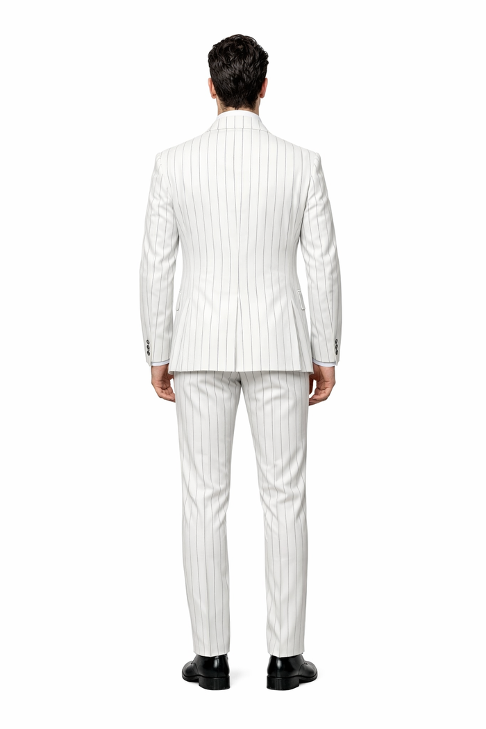 Rossiman Imperial White Double-Breasted Pinstripe Three-Piece Suit