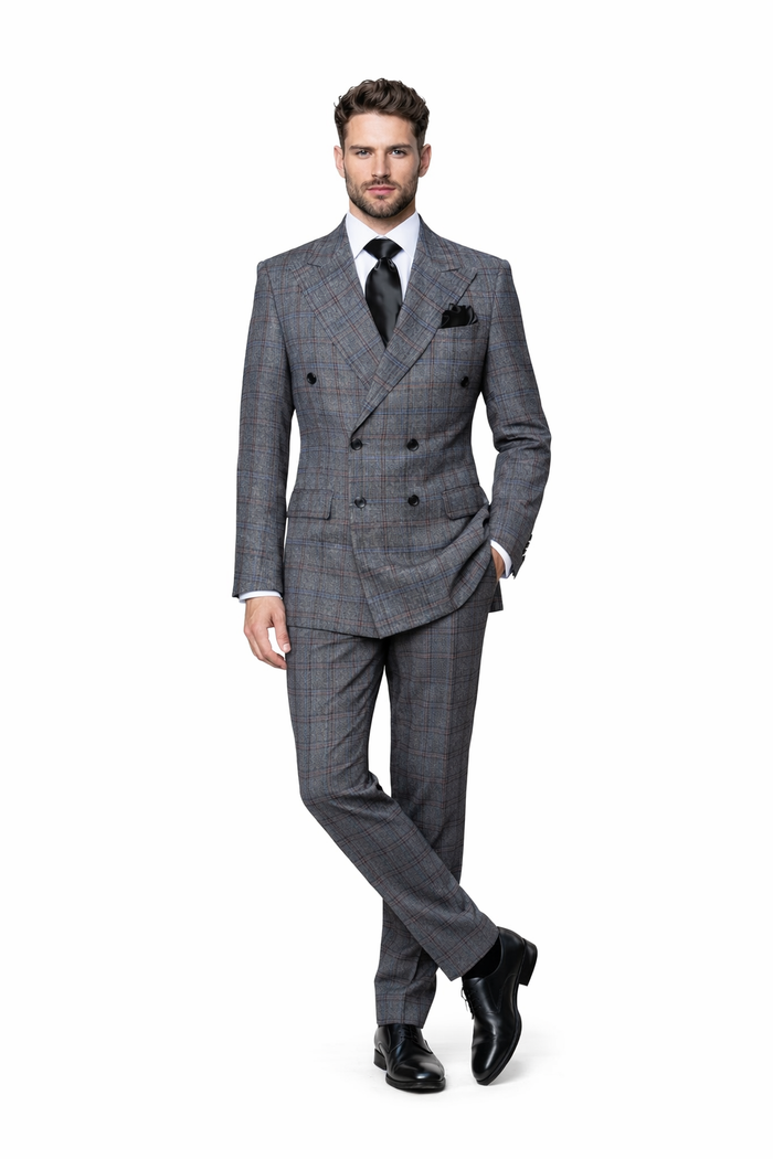 Grey Highland Plaid Double-Breasted 3-Piece Executive Suit by Rossiman
