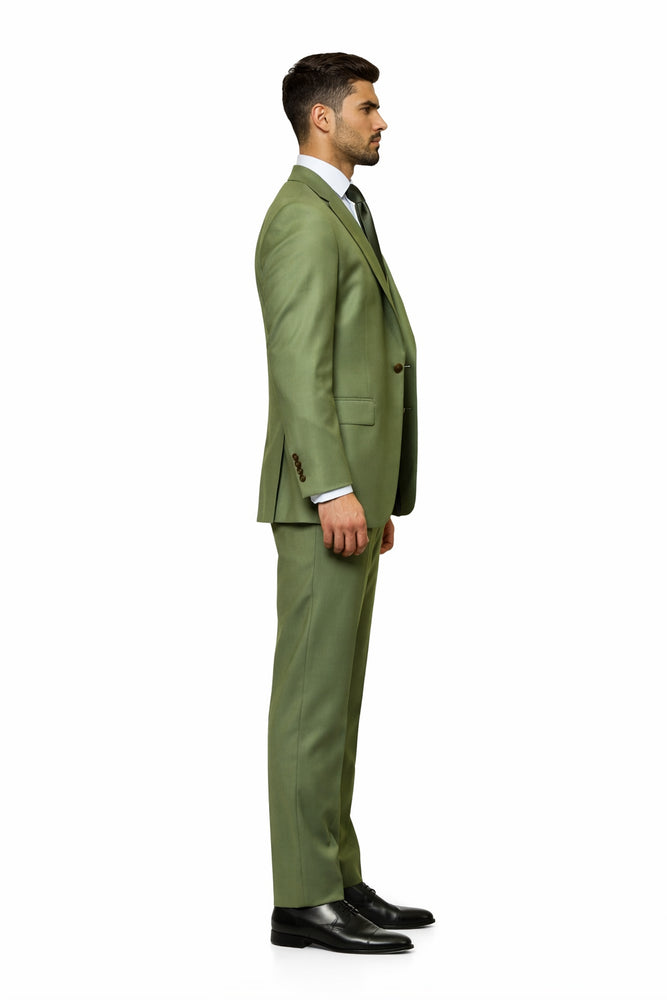 Rossiman Sovereign Olive Green 3-Piece Luxe Satin Suit