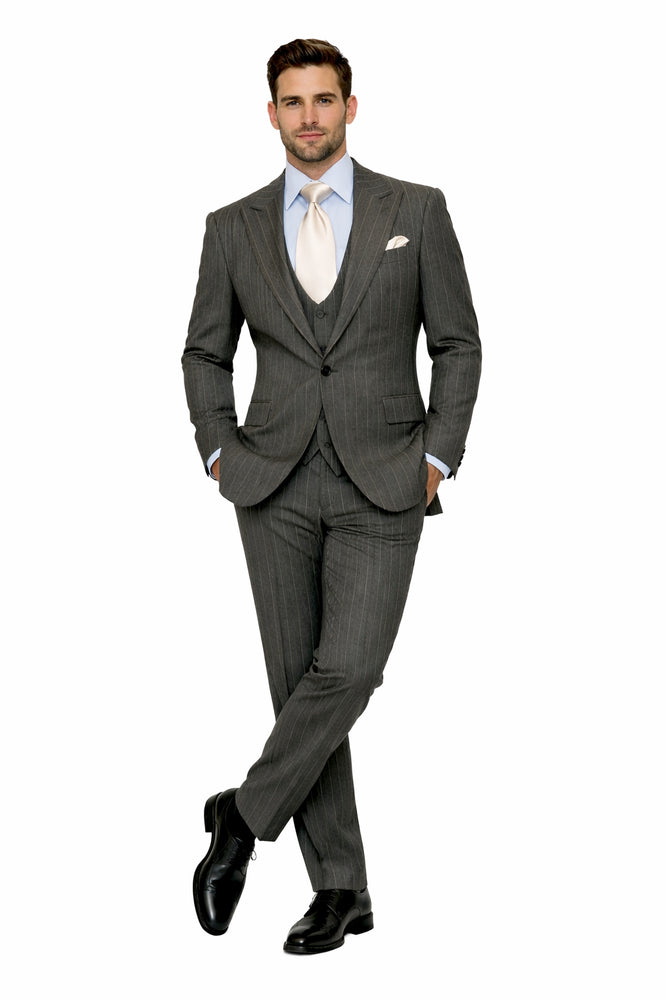 Slate Meridian Grey Pinstripe 3-Piece Signature Suit by Rossiman
