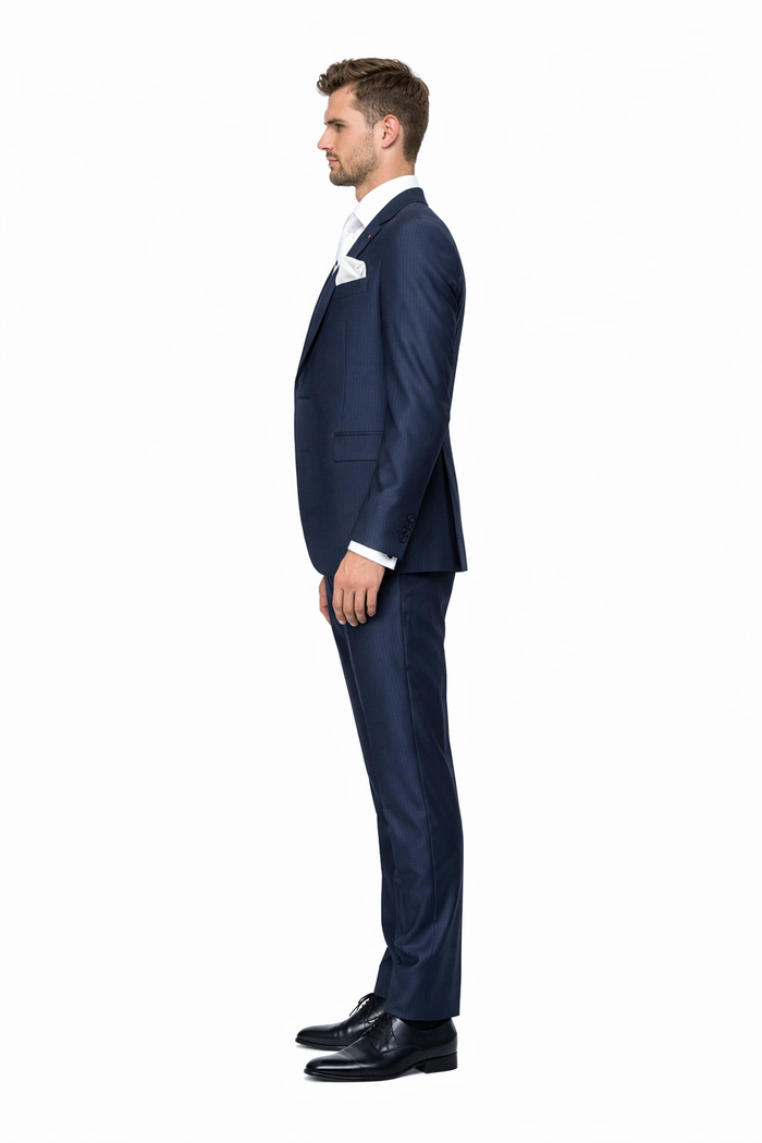 Midnight Navy Textured 3-Piece Luxury Gala Suit with White Accents by Rossiman