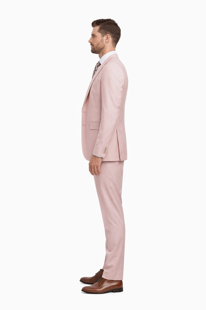 Blush Pink 3-Piece Suit with Double-Breasted Vest by Rossiman