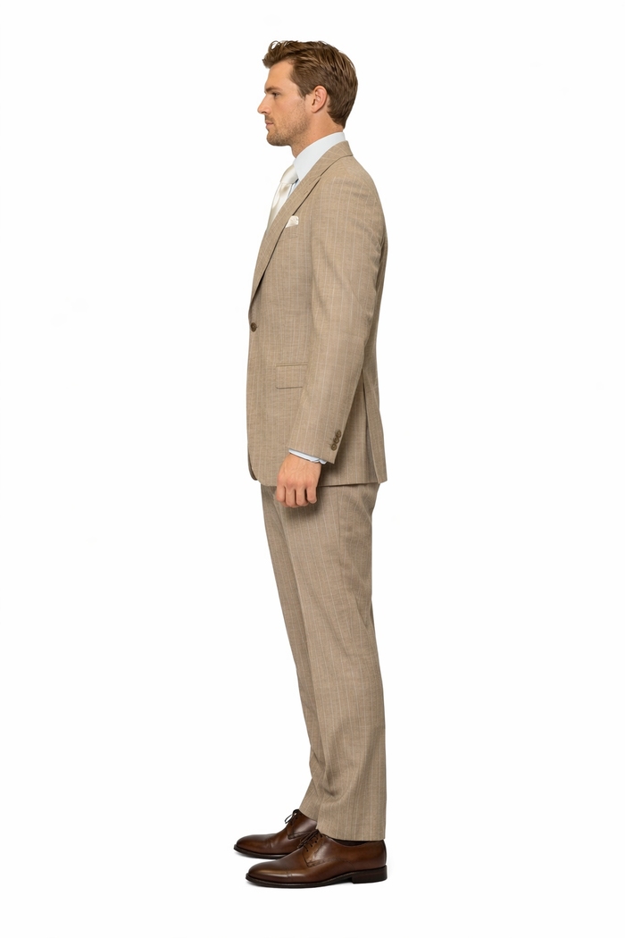 Sandstone Legacy Tan Pinstripe 3-Piece Artisan Suit by Rossiman