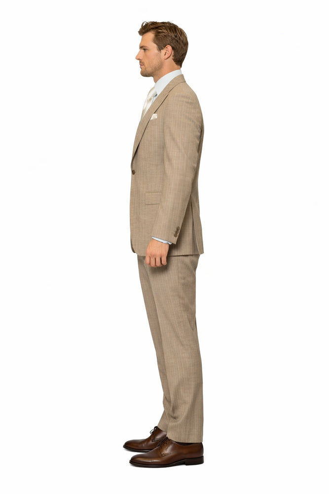 Sandstone Legacy Tan Pinstripe 3-Piece Artisan Suit by Rossiman