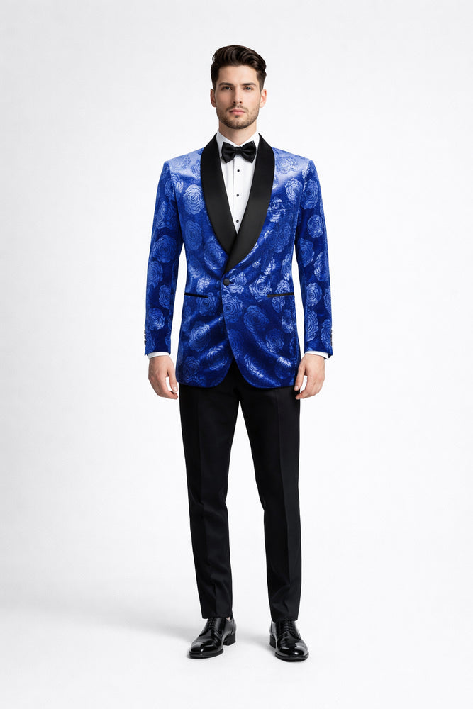 Royal Blue Rose Tuxedo Jacket with Shawl Lapel – Slim Fit