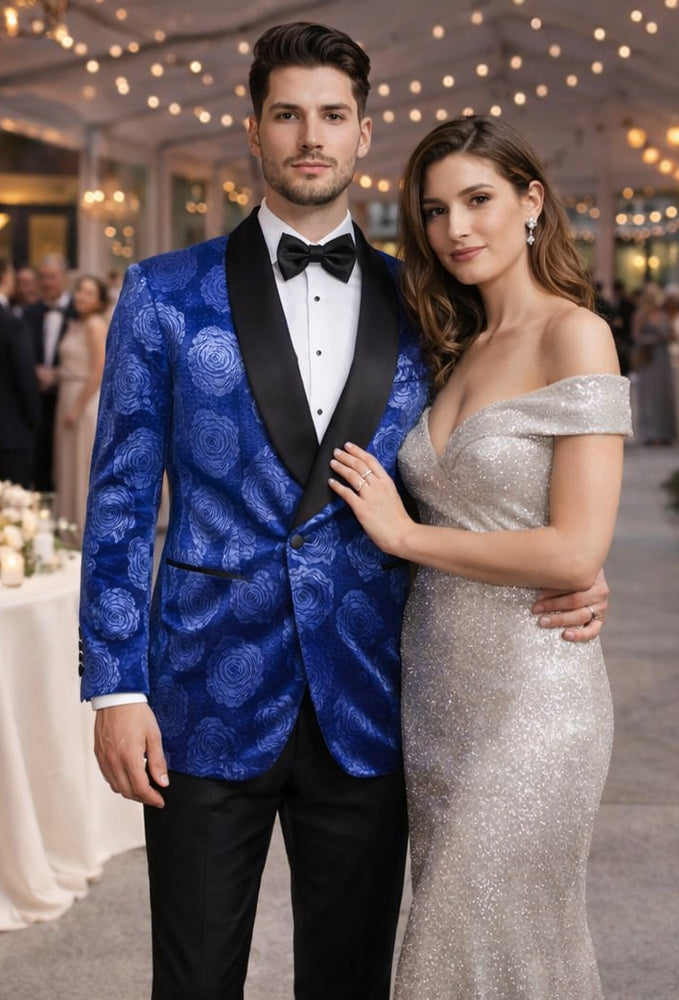 Royal Blue Rose Tuxedo Jacket with Shawl Lapel – Slim Fit