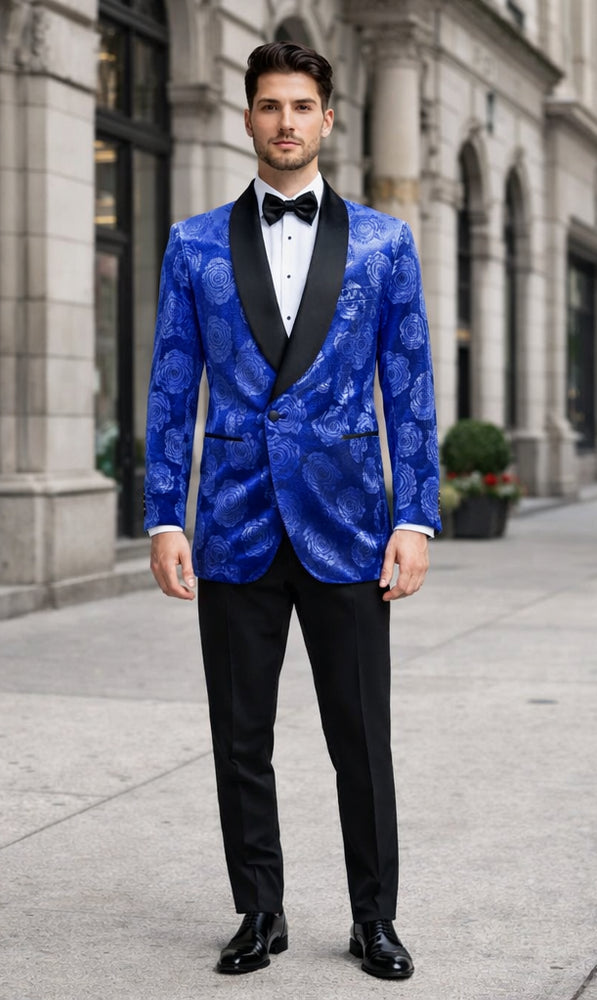 Royal Blue Rose Tuxedo Jacket with Shawl Lapel – Slim Fit