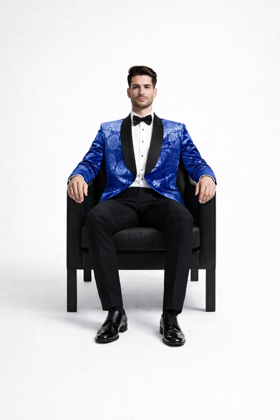 Royal Blue Rose Tuxedo Jacket with Shawl Lapel – Slim Fit